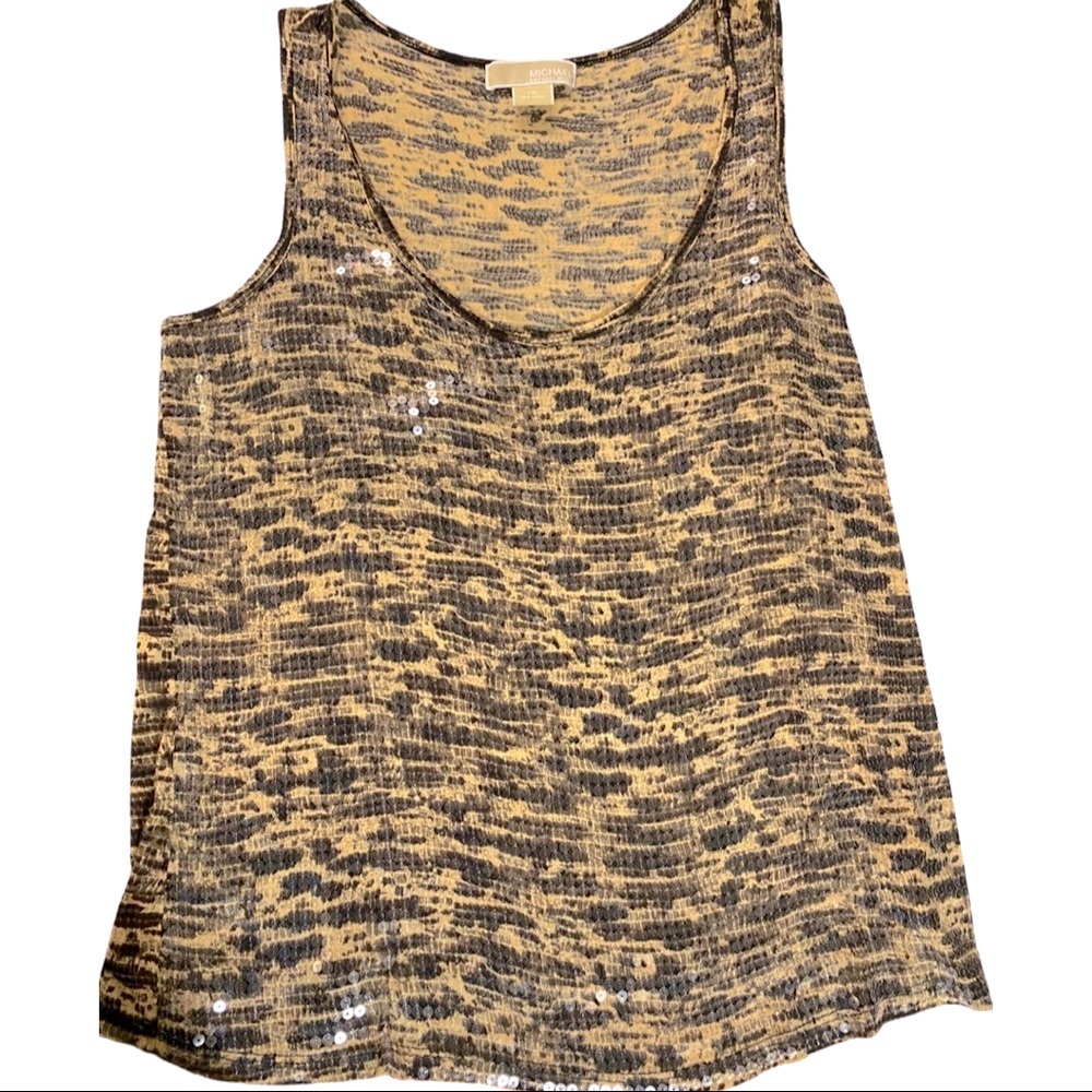 MK Woman’s classy tank top • MK Top Michael Kors #sequins Black Tan #Animalprint